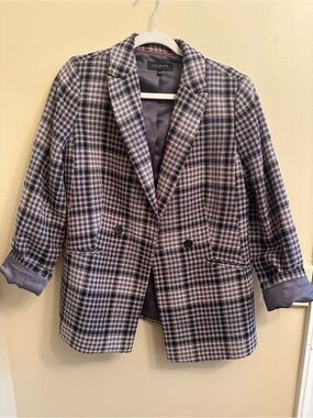 Talbots Women's Plaid Sport Coat in Gray, Black and Pink Accent